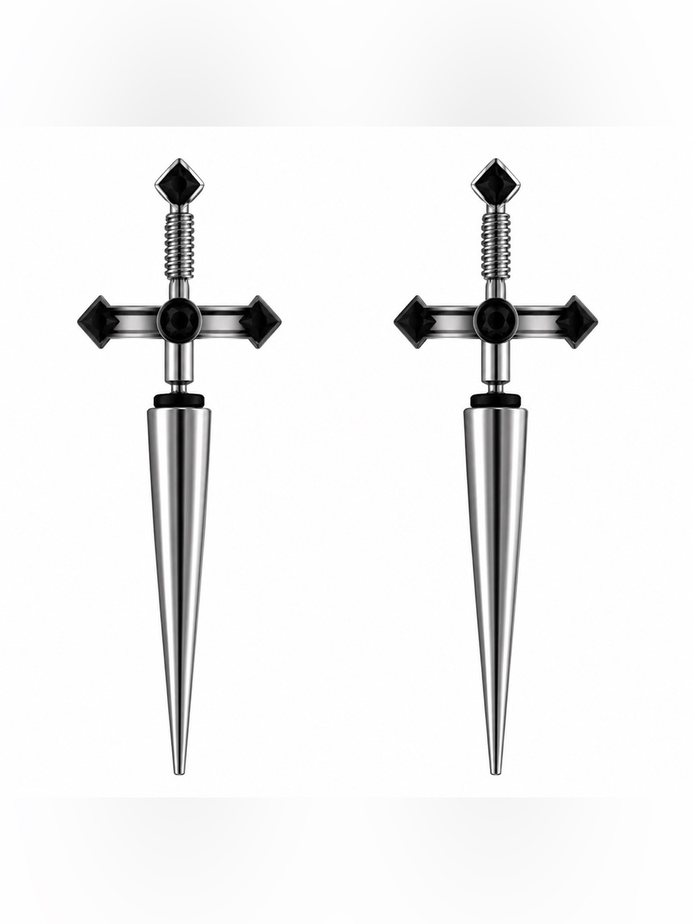 Gothic Cross Spike Earrings Silver Black Punk Dangle‎ Jewelry Pair